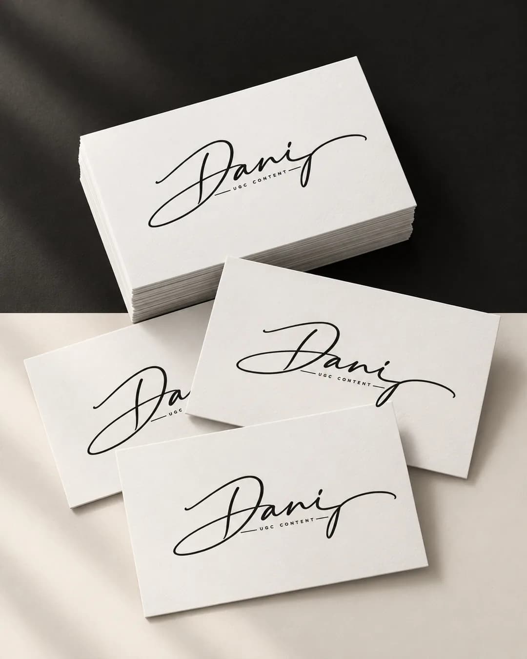 Business cards with the “Dani – UGC Content” logo
