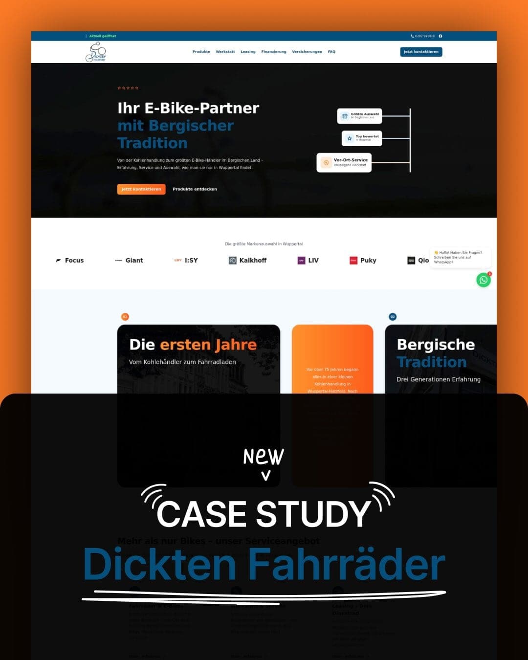 The Dickten Fahrräder home page with the headline “Ihr E-Bike-Partner mit Bergischer Tradition”