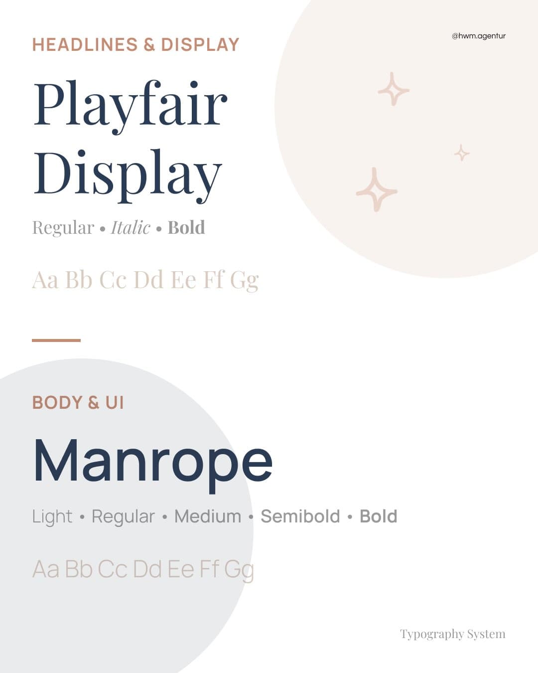 The brand typography: Playfair Display for headings, Manrope for text