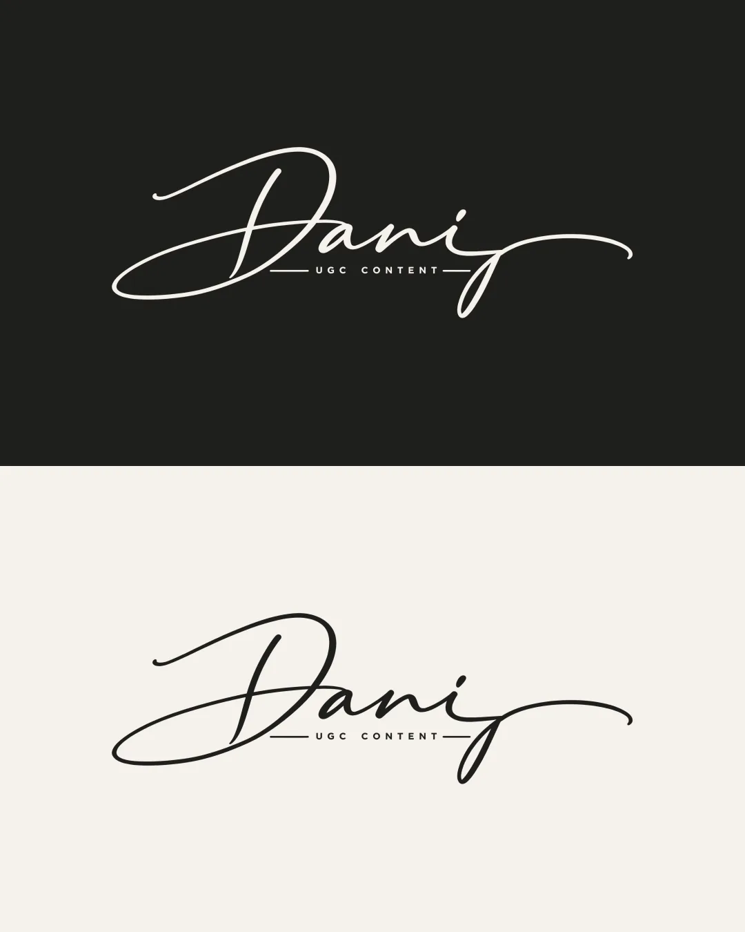 The “Dani – UGC Content” logo in light on a dark background and in black on cream