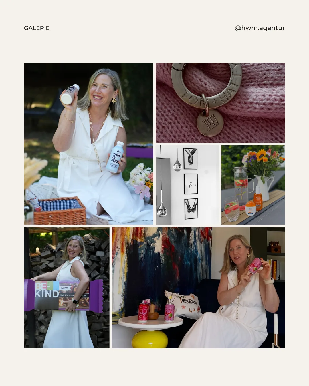 The website's image gallery with work samples from brand collaborations