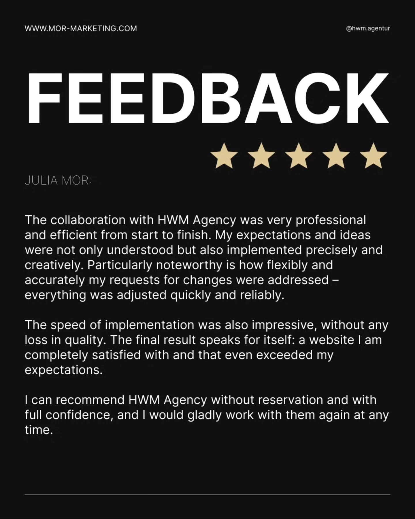 Five-star feedback from Julia Mor on the collaboration