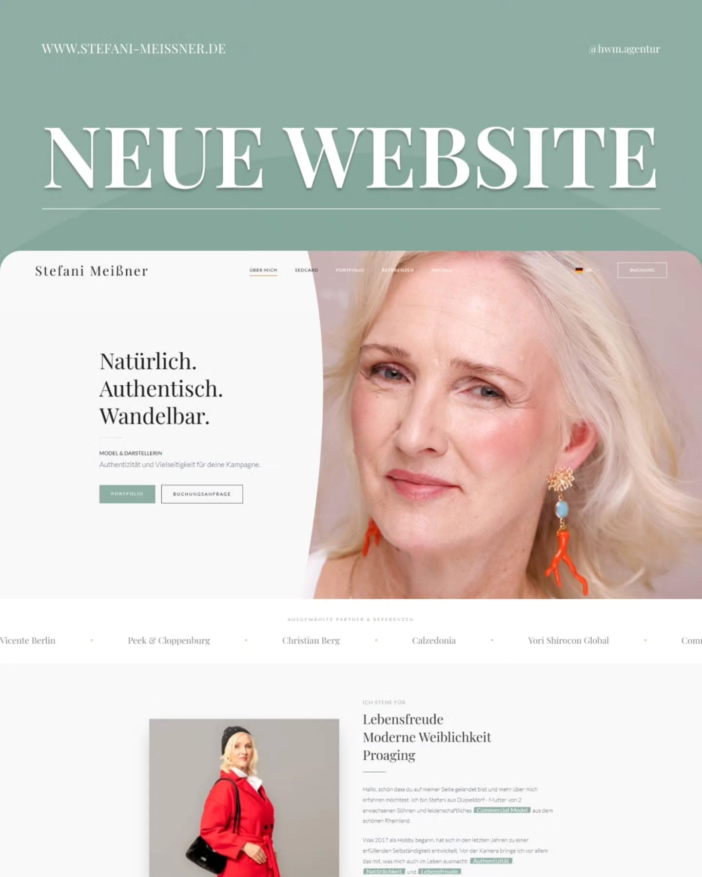 The stefani-meissner.de home page with the headline “Natürlich. Authentisch. Wandelbar.” and a portrait of Stefani