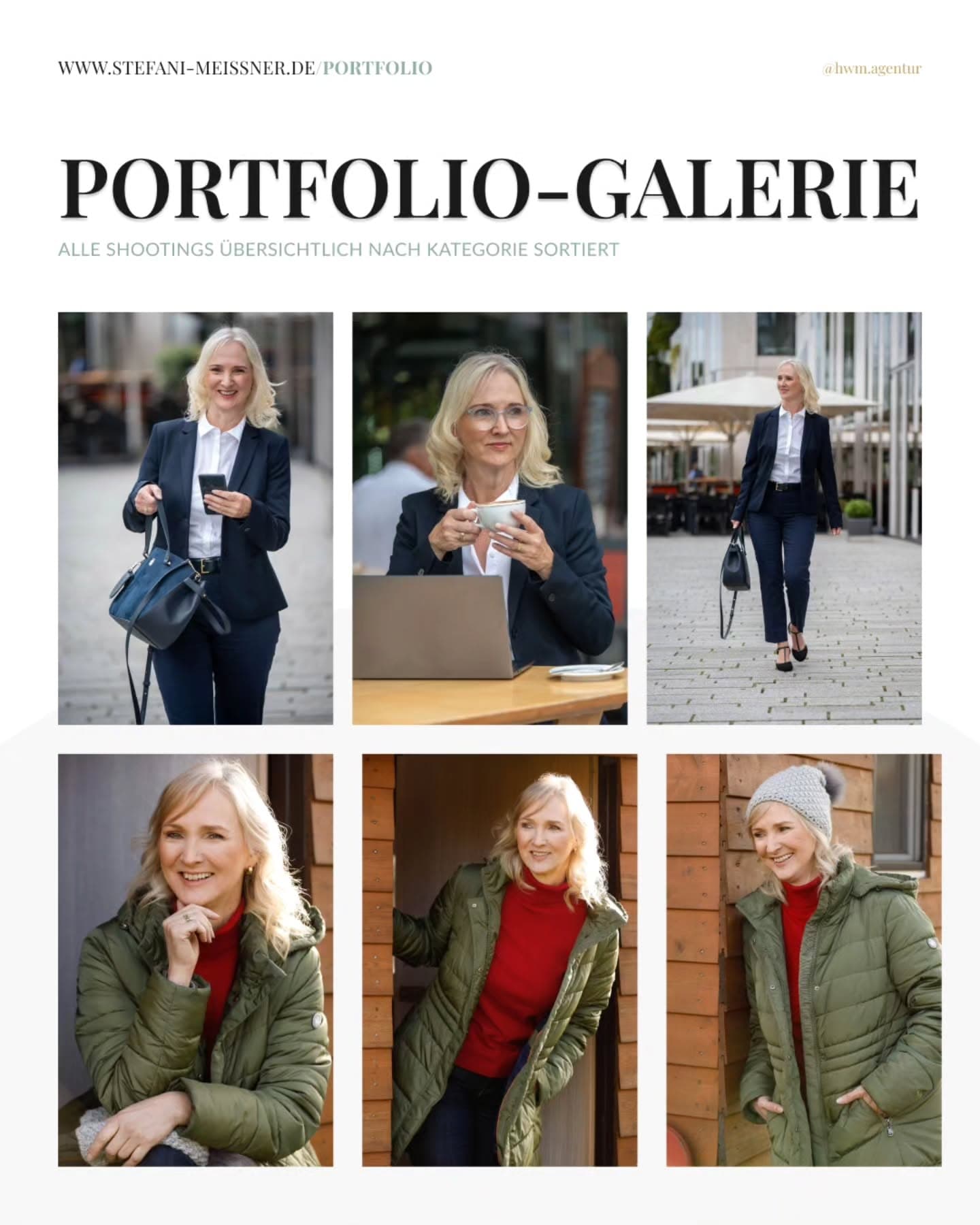 The portfolio gallery with six images from two shoots